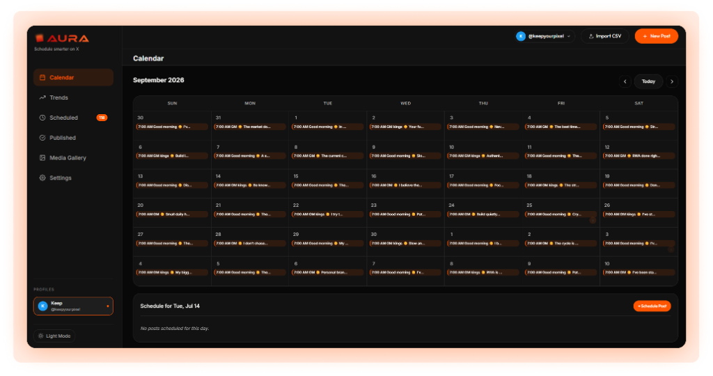 Aura Calendar Dashboard View